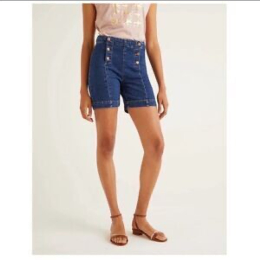 NWT Boden Fife High Rise Denim Shorts Blue Sailor Button Front Size 6 Nautical